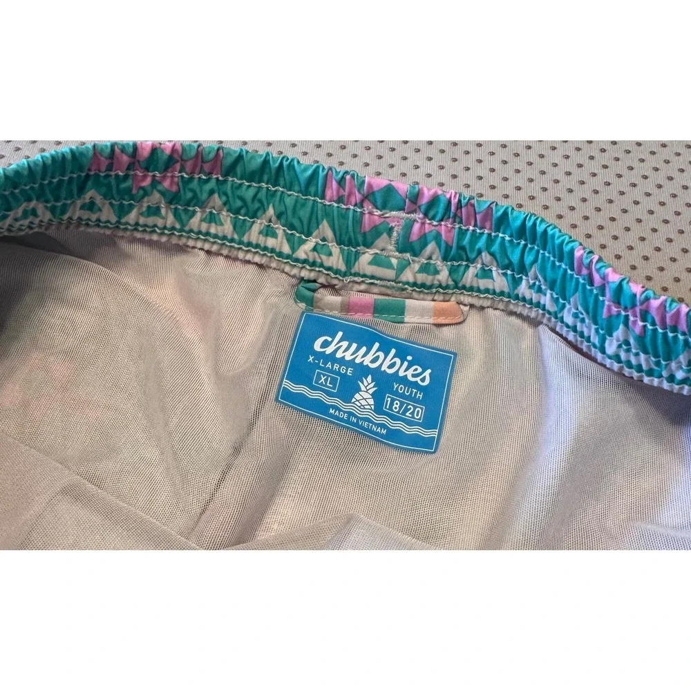 Chubbies Youth XL Swim Trunks Gym Teal Aztec Geo Mesh Lined Board Shorts 18/20
